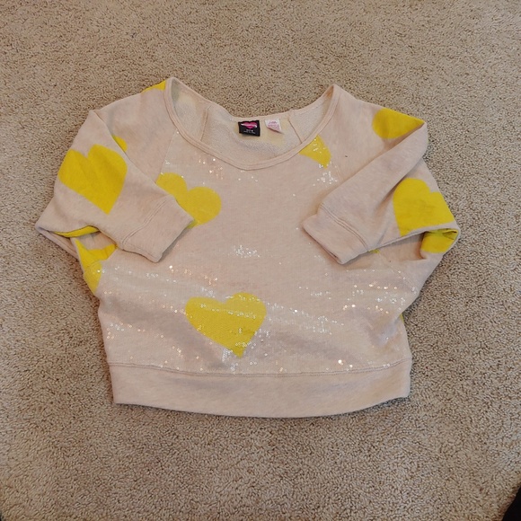 Juniors M medium hard candy sweater crop tan